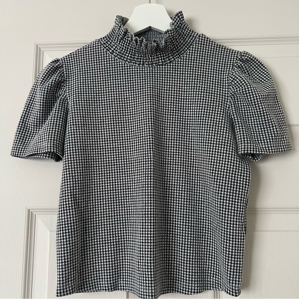 Zara Black and White Houndstooth Top Size Small